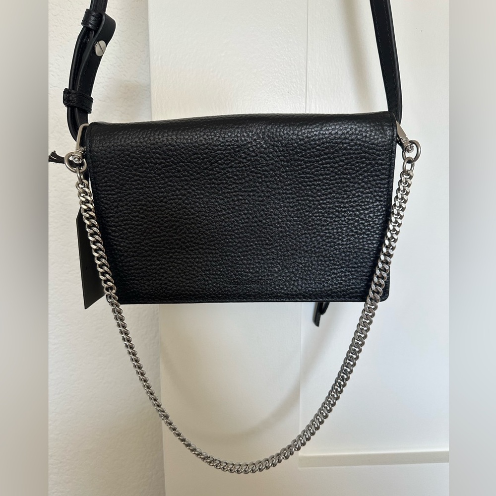 AllSaints Fetch Leather Handbag- Black Leather Chain Shoulder Bag, NWT